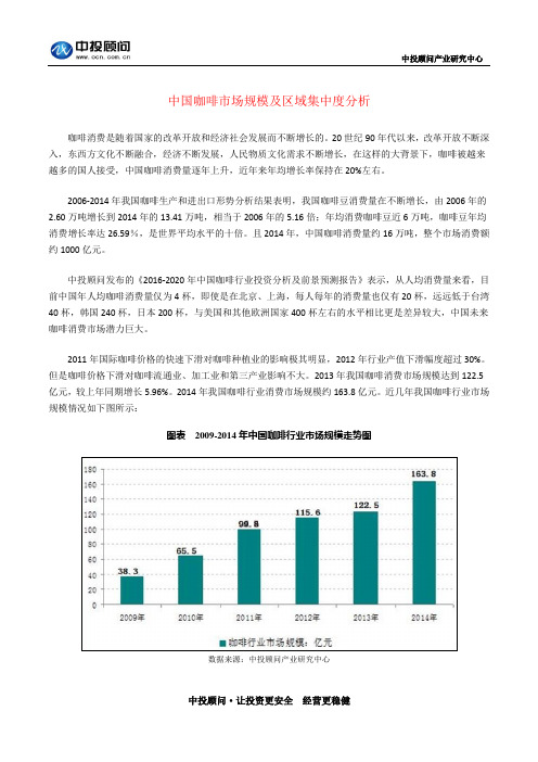 中国咖啡市场规模及区域集中度分析