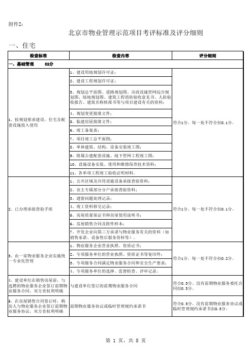 北京市物业管理示范项目考评标准及评分细则