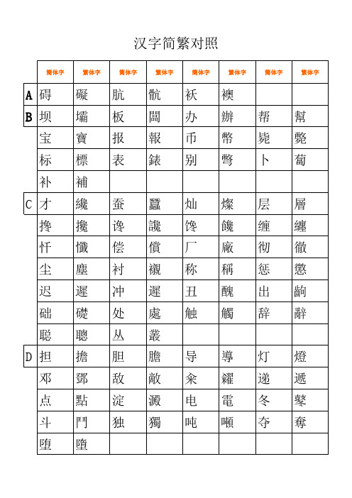 简繁对照表