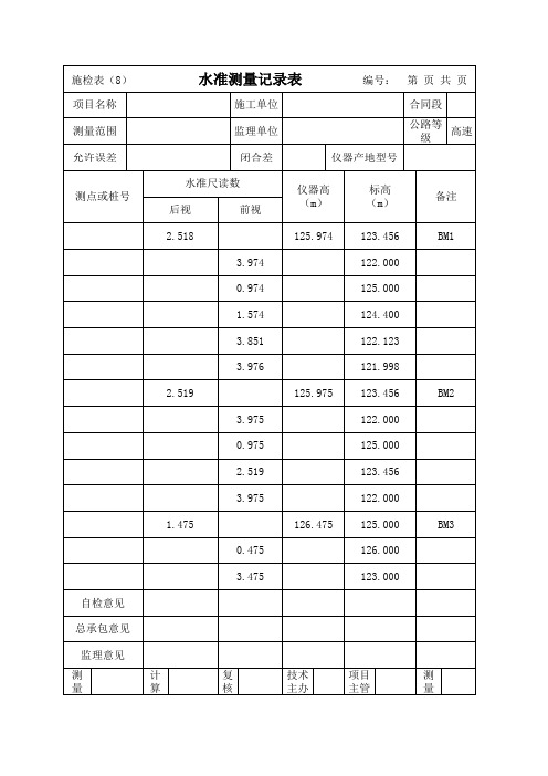 水准测量自动计算表