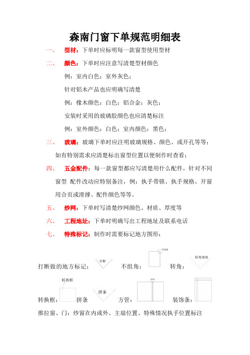 下单规范明细表