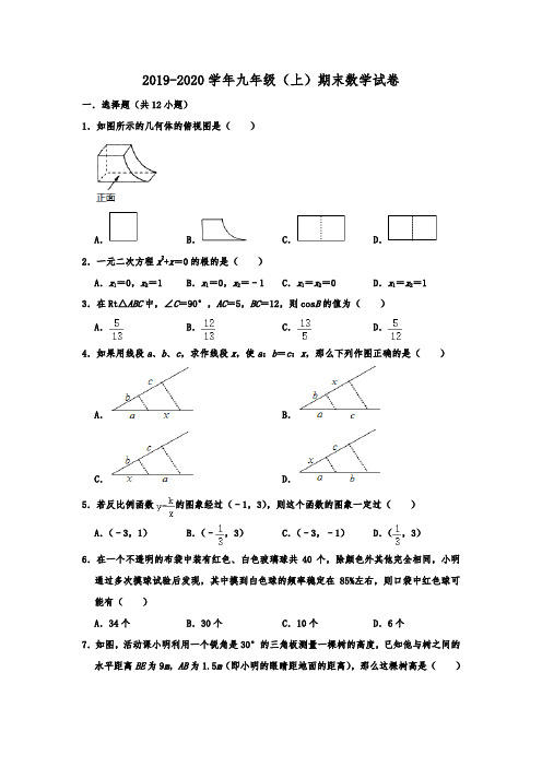 山东省济南市历城区2019-2020年九年级(上)期末数学试卷  解析版