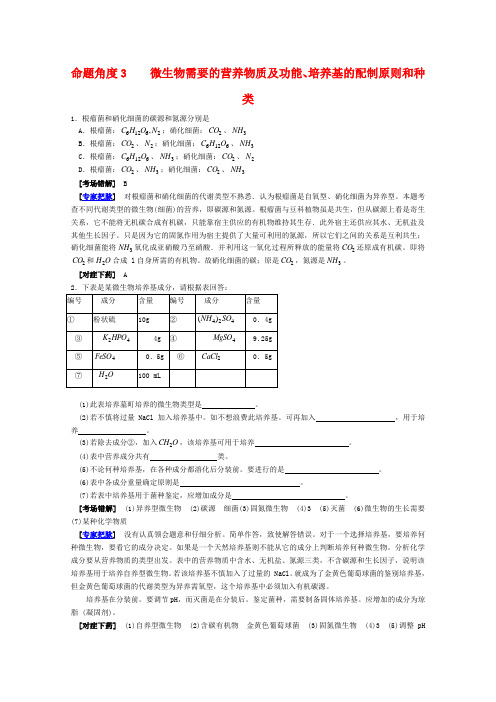 2020高考生物 考点命题角度预测练习 考点26 微生物的