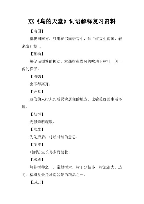 《鸟的天堂》词语解释复习资料