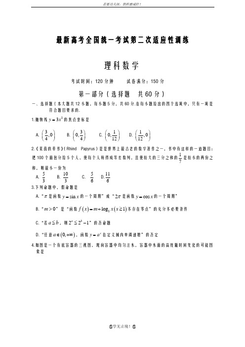 2020-2021学年高考数学理科第二次适应性练习及答案解析