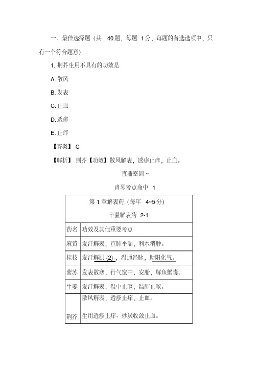 2020年执业药师中药学专业知识二考试模拟试题及答案解析