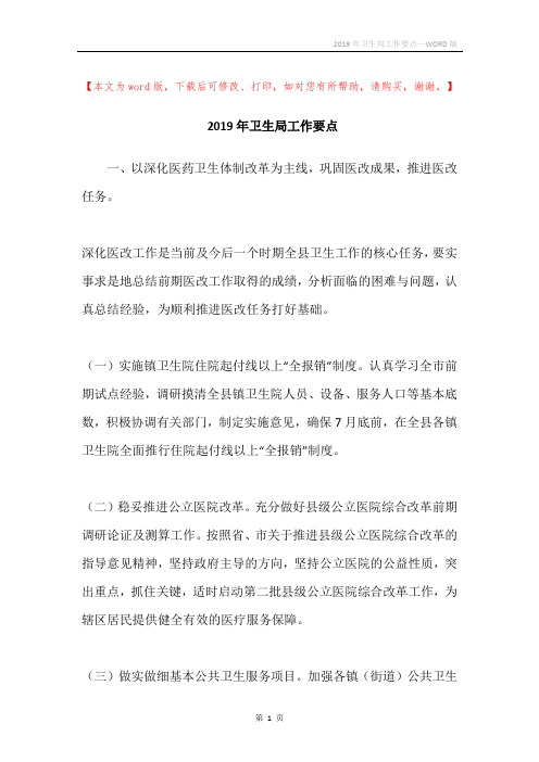 2019年卫生局工作要点