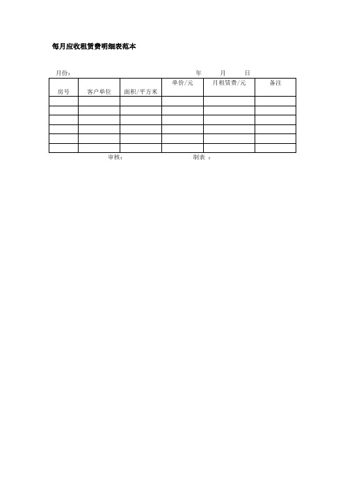 每月应收租赁费明细表范本