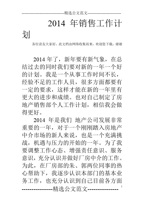 2014年销售工作计划