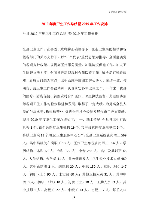 2019年度卫生工作总结暨2019年工作安排