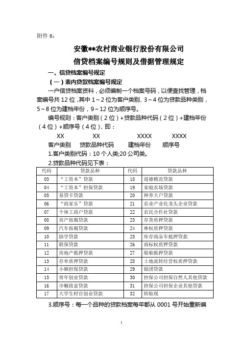 安徽某农村商业银行股份有限公司信贷档案编号规则及借据管理规定