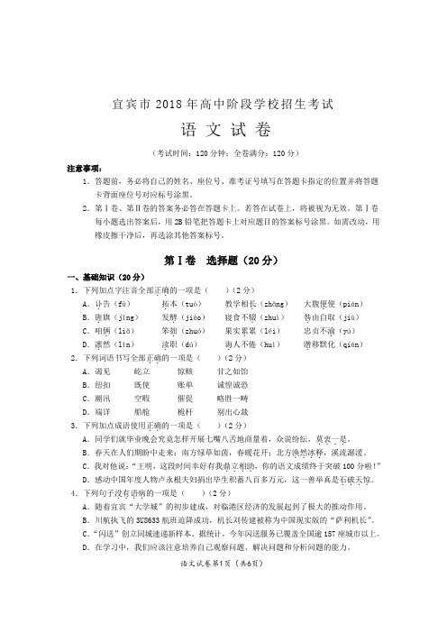 2018年宜宾市中考语文试卷