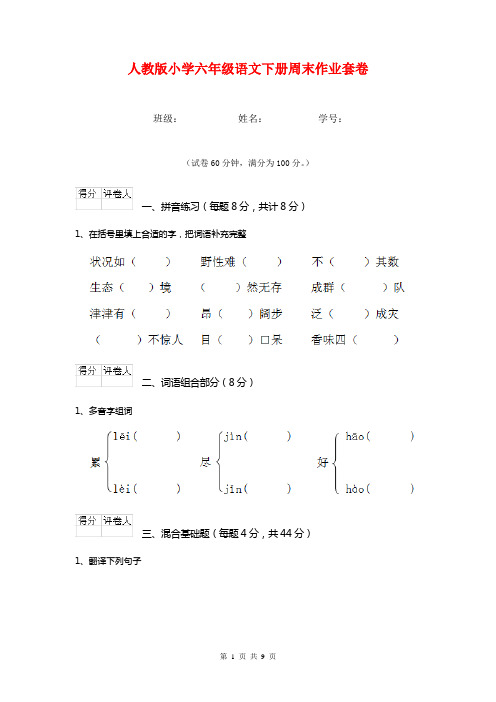 人教版小学六年级语文下册周末作业套卷  