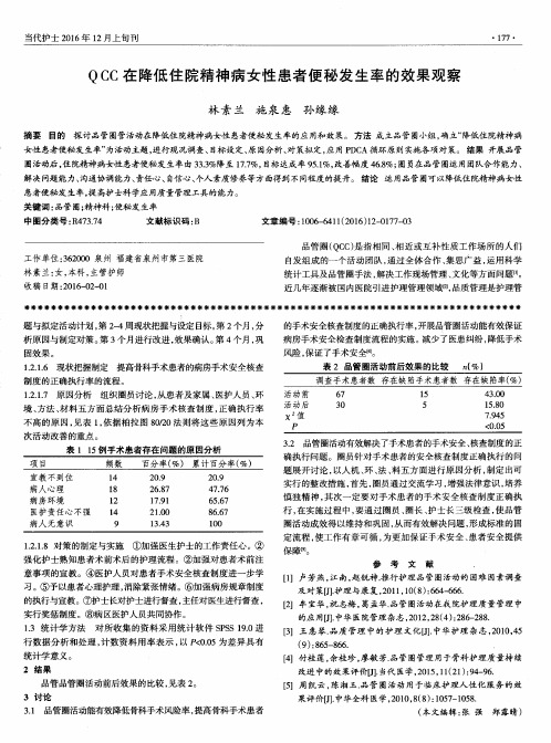 QCC在降低住院精神病女性患者便秘发生率的效果观察