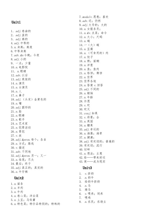 鲁教版(五四制)七年级上册英语单元词汇表