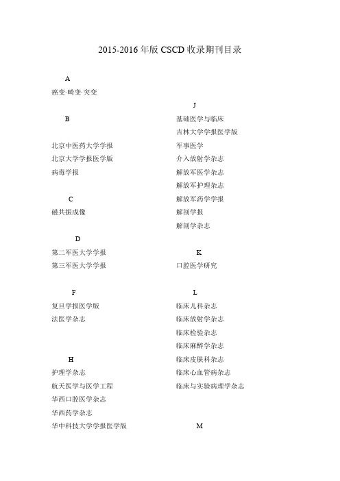 2015-2016年版CSCD收录期刊