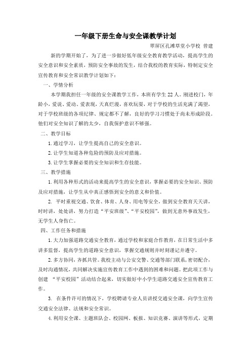 小学一年级《生命 生态 安全》下册教学设计