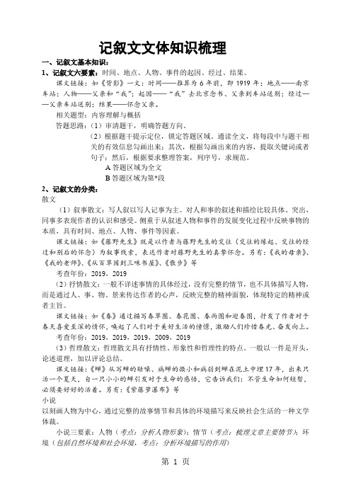 初三记叙文阅知识点梳理[最新]共10页word资料