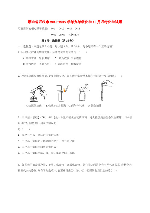 湖北省武汉市2018_2019学年九年级化学12月月考化学试题