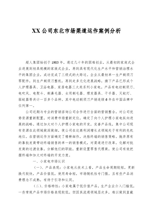 XX公司东北市场渠道运作案例分析