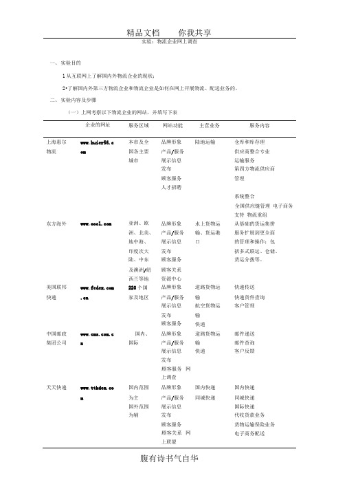 物流实验-物流企业网上调查