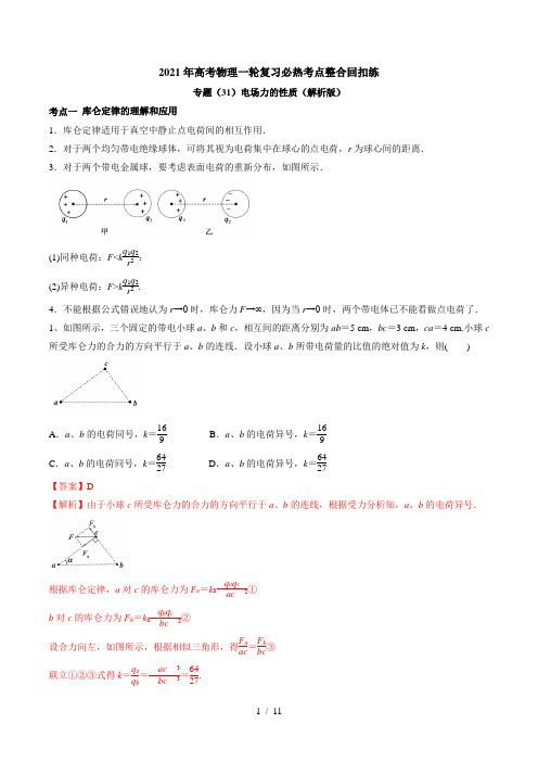 专题(31)电场力的性质(解析版)