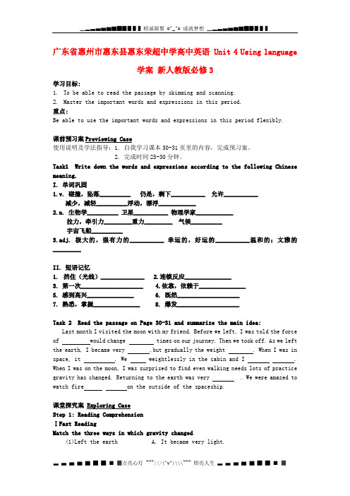 广东省惠州市惠东县惠东荣超中学高中英语 Unit4 Using language学案 新人教版必修3