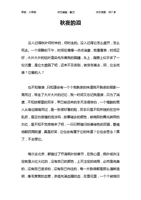 秋夜的泪作文【小学六年级1000字】