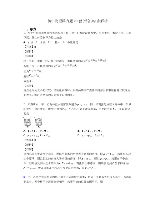 初中物理浮力题20套(带答案)含解析