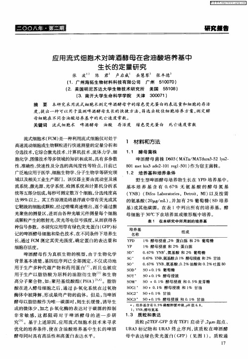 应用流式细胞术对啤酒酵母在含油酸培养基中生长的定量研究