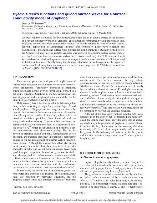 (8)Dyadic Green’s functions and guided surface waves for a surface conductivity model of graphene