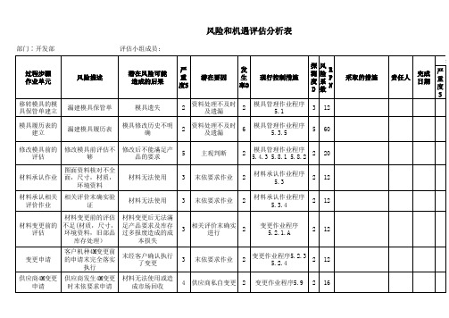 风险和机遇评估分析表-开发部