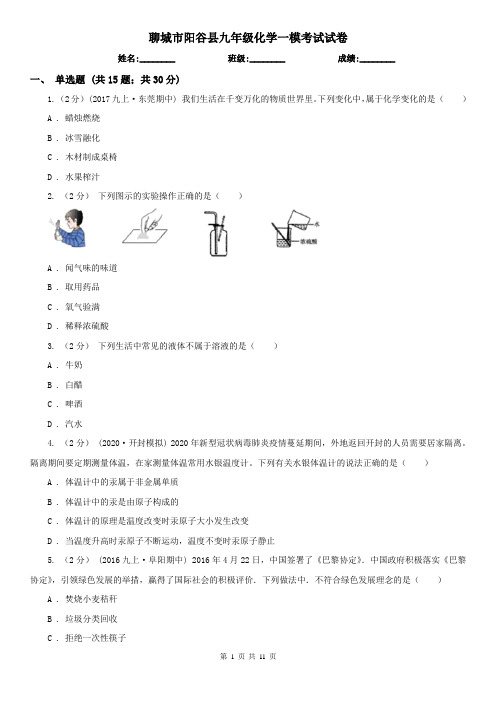 聊城市阳谷县九年级化学一模考试试卷