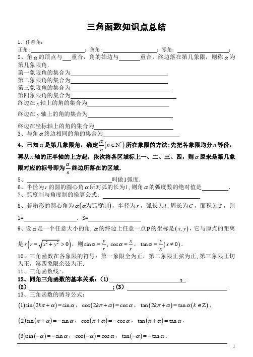 必修四三角函数和三角恒等变换知识点及题型分类总结
