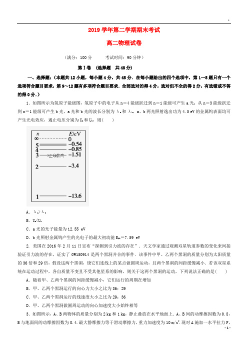 2019学年高二物理下学期期末模拟试题 人教 新目标版