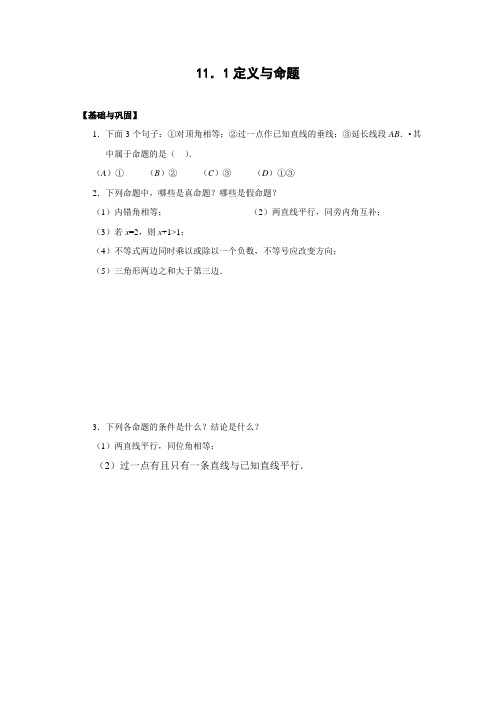 七下 证明12.1 定义与命题 课时训练含答案