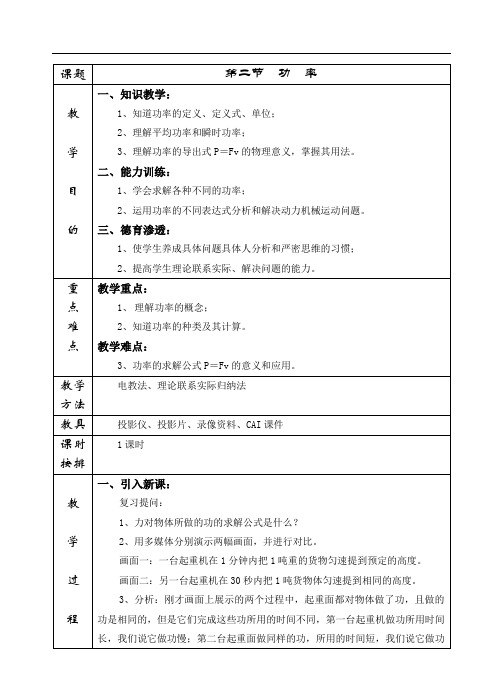高中物理(人教版)第一册教案-第八章第二节功率.doc