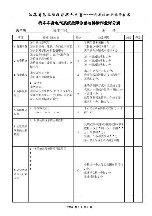 汽车检测与维修技术：评分表车身电气系统评分表