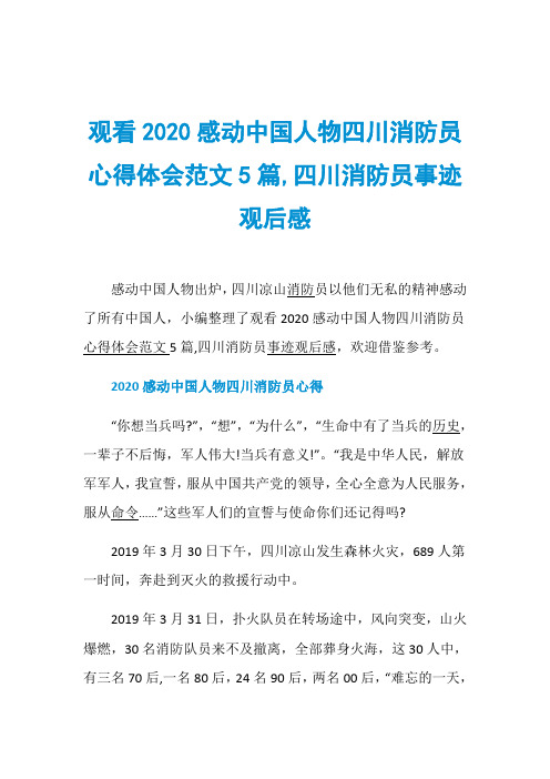 观看2020感动中国人物四川消防员心得体会范文5篇,四川消防员事迹观后感