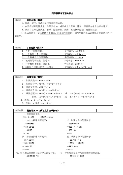 沪教版小学四年级数学下册知识点整理