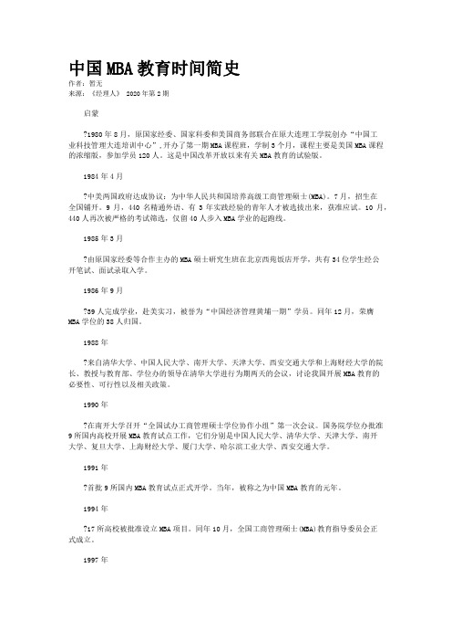 中国MBA教育时间简史