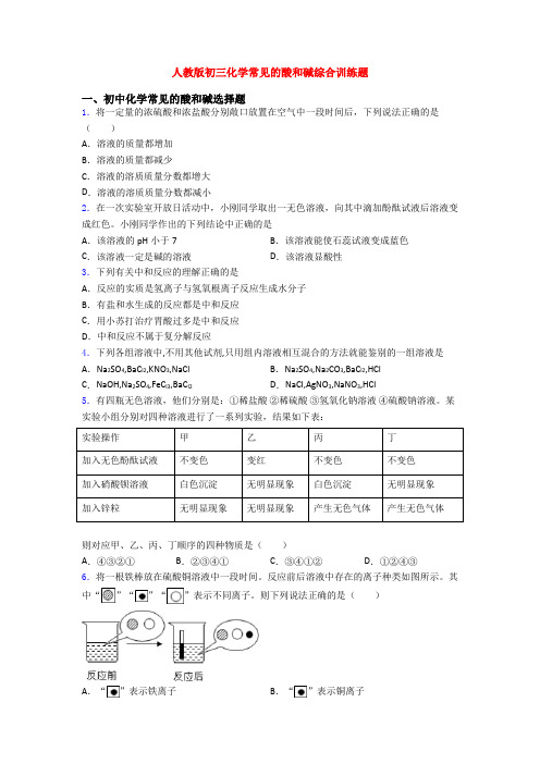 人教版初三化学常见的酸和碱综合训练题