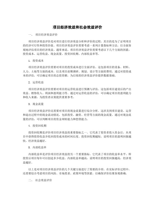 项目经济效益和社会效益评价