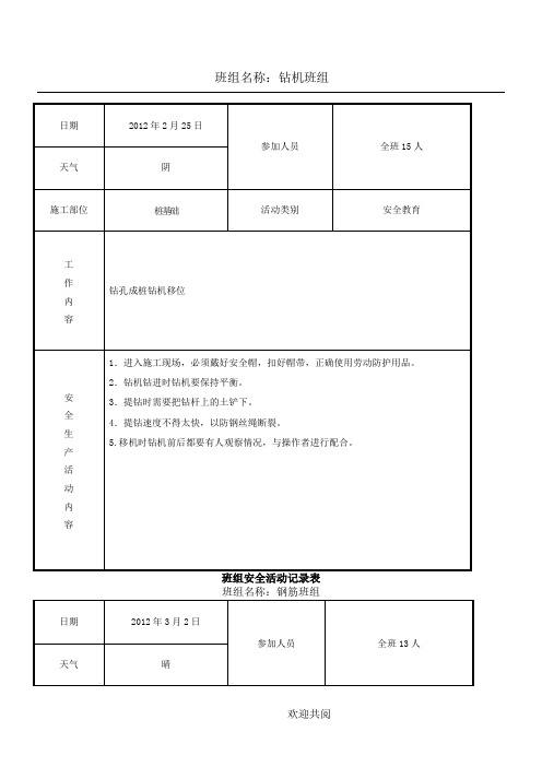 班组安全活动记录表填写范例