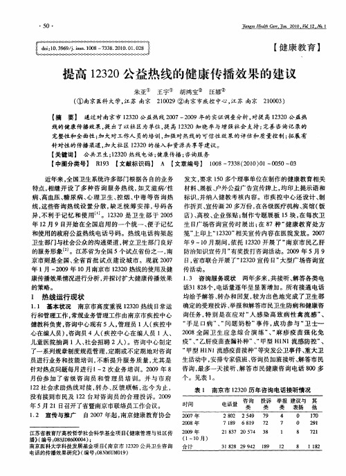 提高12320公益热线的健康传播效果的建议