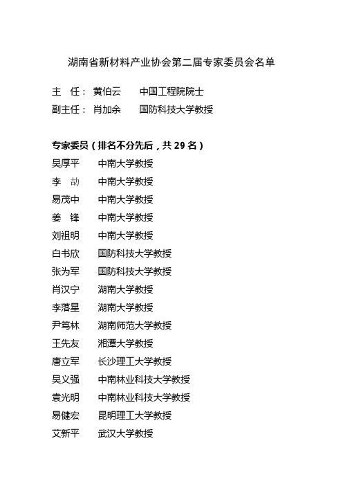 湖南省新材料产业协会第二届专家委员会名单