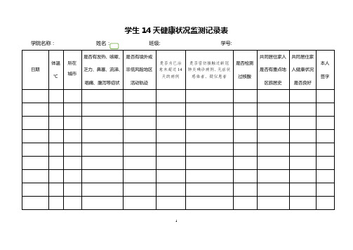 学生14天健康状况监测记录表