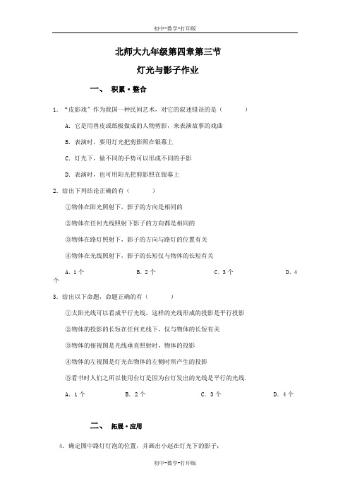 北师大版-数学-九年级上册-4.3灯光与影子作业