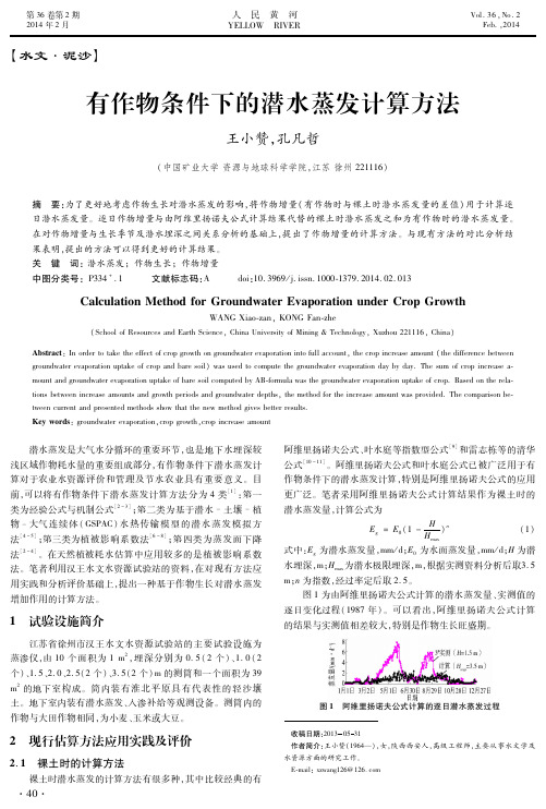 有作物条件下的潜水蒸发计算方法