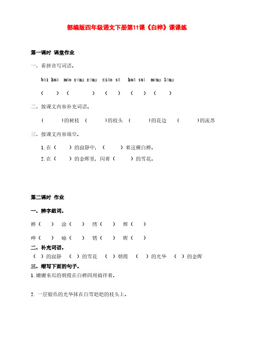 新部编版四年级语文下册第11课《白桦》课课练(附答案)
